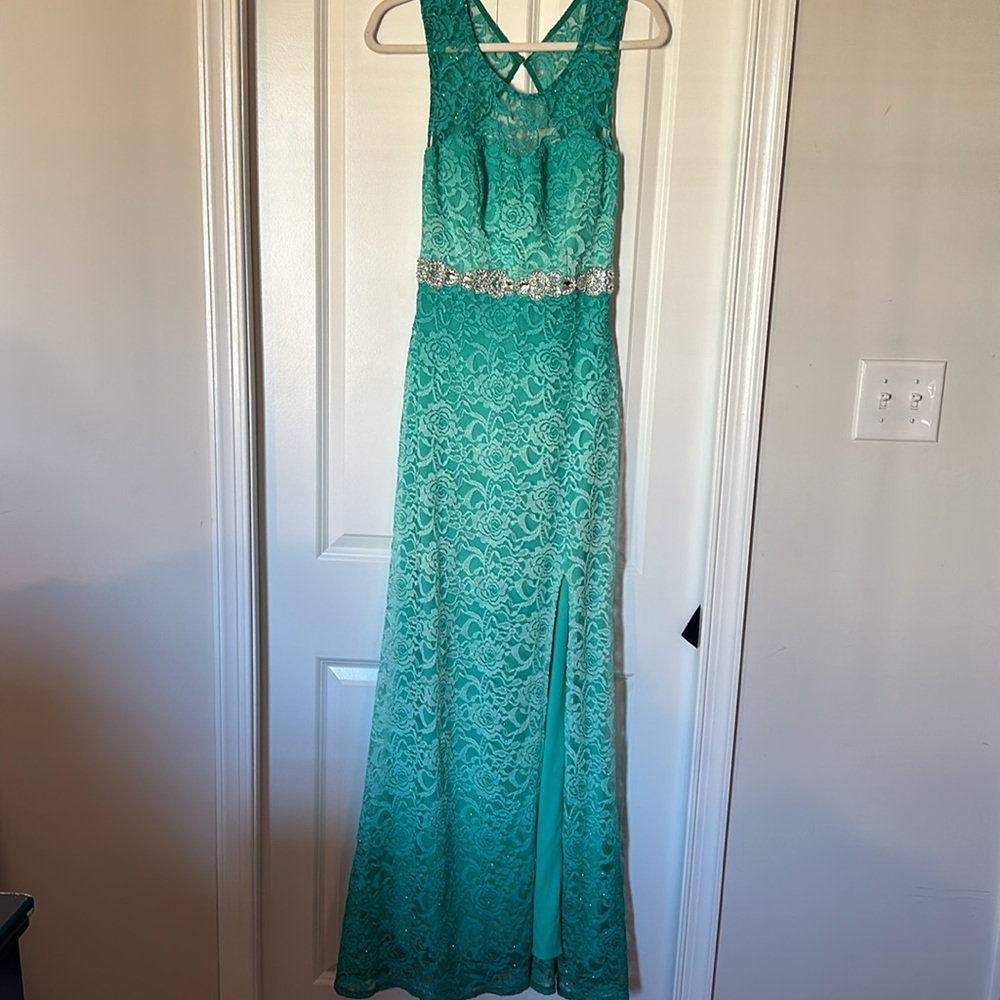 Green and Gold City Triangles Maxi Dress